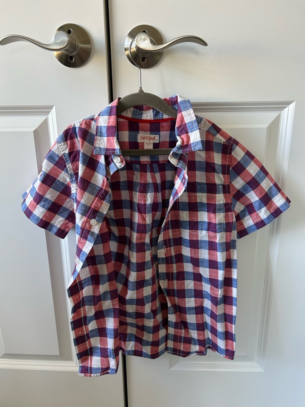 Cat & Jack Red, Blue and White Plaid Short Sleeve Shirt